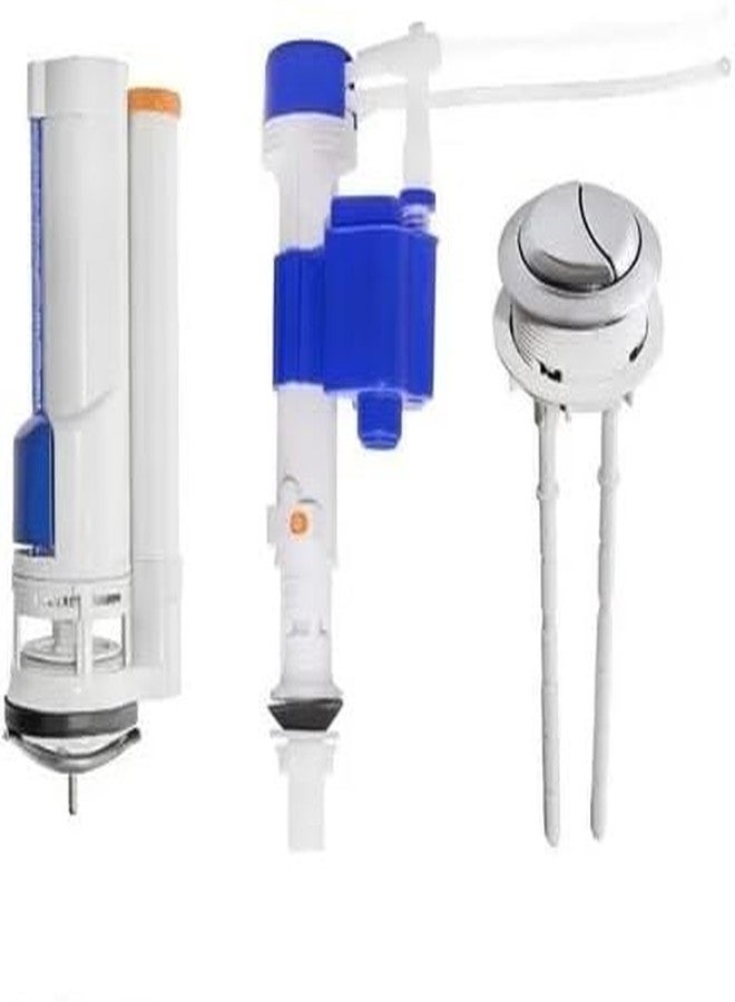 Ausam طقم إصلاح مرحاض موفر للمياه من قطعة واحدة مصنوع من البلاستيك | طقم تركيب خزان المرحاض مع زر ضغط دائري مطلي بالفضة، وصمام تعبئة، وسيفون تدفق | وصلة تدفق مزدوجة للمرحاض وخزان المرحاض (أبيض، 10 بوصة) - Image 1